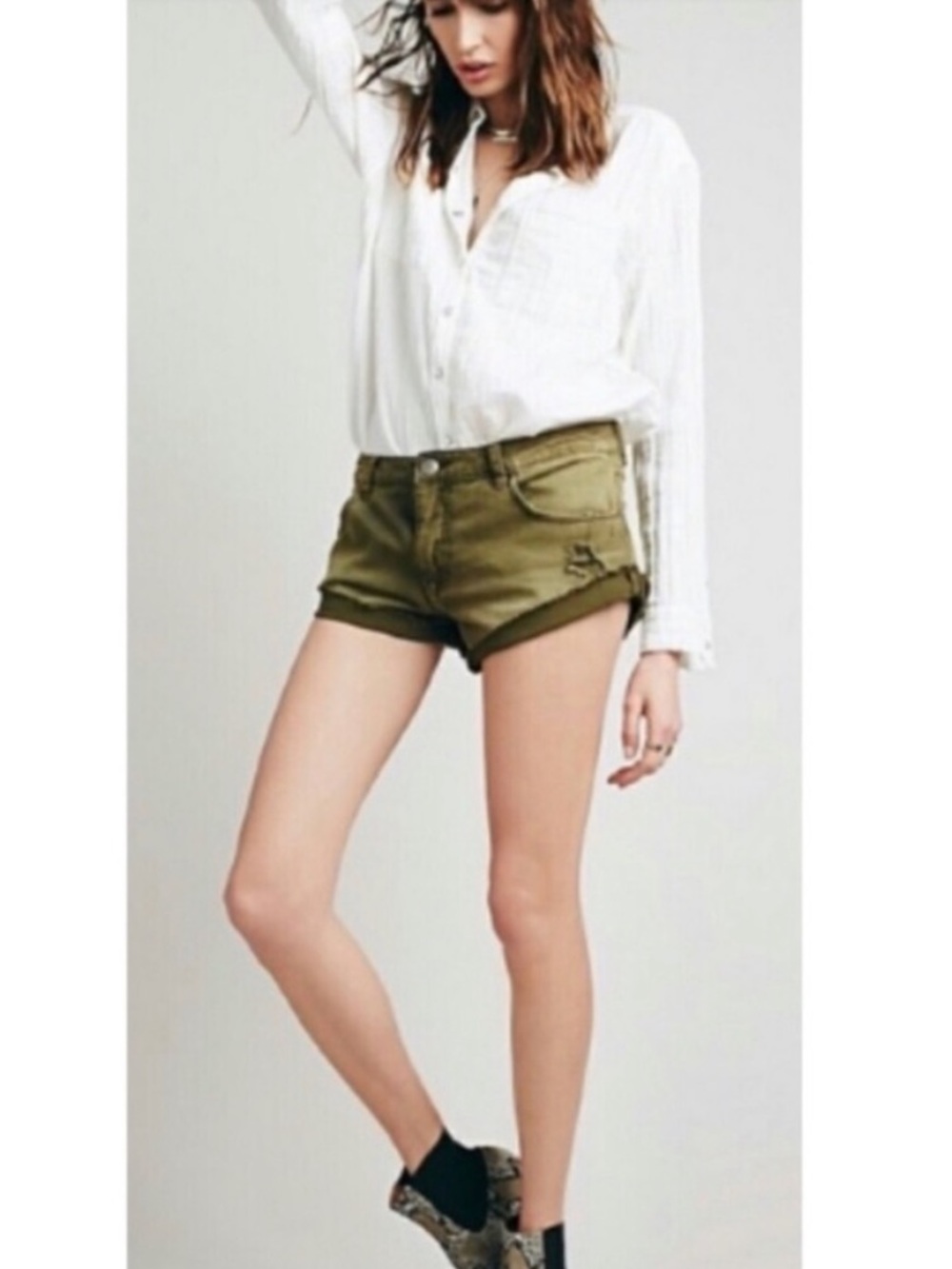 Free People Green Denim Shorts
